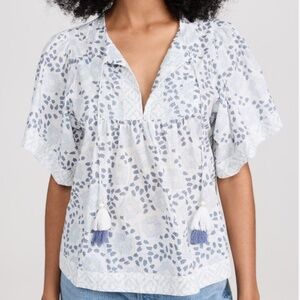 Marea Blue and White Patterned Women's Top